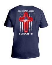Load image into Gallery viewer, God Country Corps Semper Fi Black T-Shirt Guys V-Neck