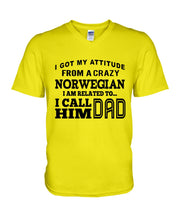 Load image into Gallery viewer, Attitude From Crazy Norwegian Dad Norway Love T-Shirt For Dad Guys V-Neck