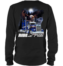 Load image into Gallery viewer, Ride With Pride Wolf Truck Black T-Shirt Unisex Long Sleeve