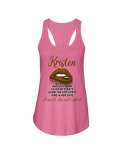 Load image into Gallery viewer, Kristen A Mouth She Can&#39;t Control Quote Name T-Shirt Ladies Flowy Tank