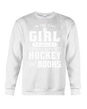 Load image into Gallery viewer, Girl Who Loves Hockey And Books Quote Name T-Shirt Sweatshirt