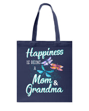 Load image into Gallery viewer, Happiness Is Being A Mom &amp; Grandma Black T-Shirt Basketweave Tote Bag