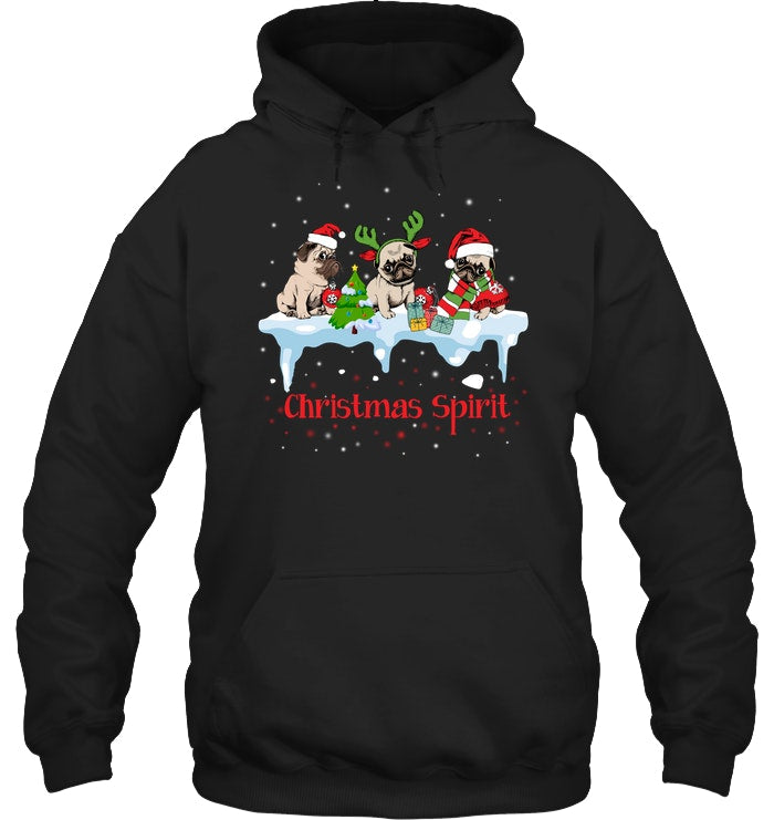 Pug Christmas Gift Black T-Shirt Hoodie