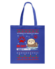 Load image into Gallery viewer, Merry Ottermas All Of The Otter Reindeer Black T-Shirt Basketweave Tote Bag