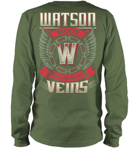 Watson Blood Runs Through Veins Black Quote Name T-Shirt Unisex Long Sleeve