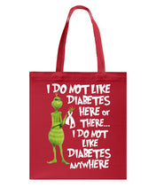 Load image into Gallery viewer, Grinch Funny Quote Don't Like Diabetes Christmas Tee Basketweave Tote Bag