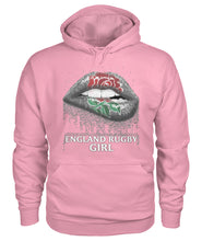 Load image into Gallery viewer, England Rugby Girl Rose Lips Funny Tee Hoodie