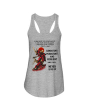 Load image into Gallery viewer, Samurai Consistent Persistent Resilient Quote T-Shirt Ladies Flowy Tank