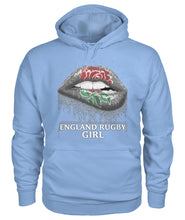 Load image into Gallery viewer, England Rugby Girl Rose Lips Funny Tee Hoodie