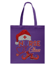 Load image into Gallery viewer, Merry Christmas Nurse Claus Black T-Shirt Basketweave Tote Bag
