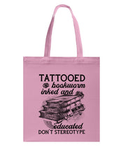 Load image into Gallery viewer, Tattooed Bookwarm Inked And Educated T-Shirt Basketweave Tote Bag