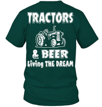 Load image into Gallery viewer, Tractors And Beer Living The Dream Gift For Daddy Father Farmers Guys Tee