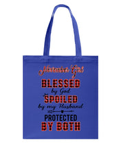 Load image into Gallery viewer, November Girl Blessed By Girl Spoiled By Husband Quote T-Shirt Basketweave Tote Bag