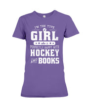 Load image into Gallery viewer, Girl Who Loves Hockey And Books Quote Name T-Shirt Ladies Tee