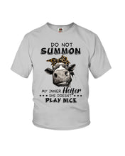 Load image into Gallery viewer, My Inner Heifer Doesn&#39;t Play Nice Funny Quote T-Shirt Youth Tee