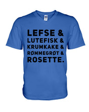 Load image into Gallery viewer, Lefse Lutefisk Krumkake Quote T-Shirt Gift Guys V-Neck
