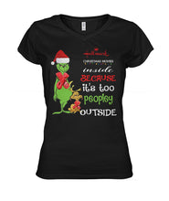 Load image into Gallery viewer, Grinch Christmas Movie It's Too Peopley Outside Black T-Shirt Ladies V-Neck