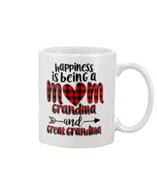 Load image into Gallery viewer, Happiness Is Being A Mom Grandma And Great Grandma Mug