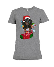 Load image into Gallery viewer, Dachshund In A Sock Christmas Cute Gift For Dachshunds Lovers Ladies Tee
