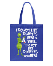 Load image into Gallery viewer, Grinch Funny Quote Don't Like Diabetes Christmas Tee Basketweave Tote Bag