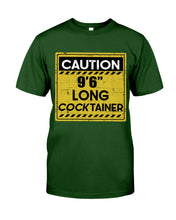 Load image into Gallery viewer, Caution 9&#39;6&#39;&#39; Long Cocktainer Black T-Shirt Guys Tee