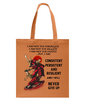 Load image into Gallery viewer, Samurai Consistent Persistent Resilient Quote T-Shirt Basketweave Tote Bag