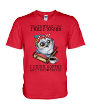 Load image into Gallery viewer, Cute Owl Read Books And Drink Coffee Funny T-Shirt Guys V-Neck