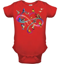 Load image into Gallery viewer, Bird Colorful Infinity Sign Baby Onesie