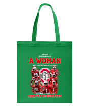 Load image into Gallery viewer, Woman Loves Ohio States Buckeyes American Football Ncaa 2019 T-Shirt Basketweave Tote Bag