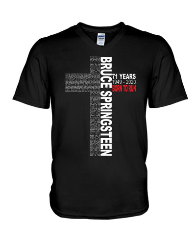 71 Years Born To Run Bruce Springteen Black T-Shirt Guys V-Neck