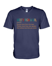 Load image into Gallery viewer, West Virginia Girl Knows More Than She Says Guys V-Neck