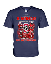 Load image into Gallery viewer, Woman Loves Ohio States Buckeyes American Football Ncaa 2019 T-Shirt Guys V-Neck