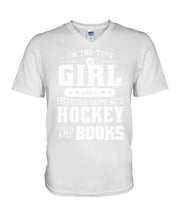 Load image into Gallery viewer, Girl Who Loves Hockey And Books Quote Name T-Shirt Guys V-Neck