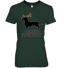 Load image into Gallery viewer, Dachshund Reindeer Through The Snow Christmas Gift Shirt Ladies Tee