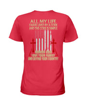 Load image into Gallery viewer, Lived By A Code Back Side T-Shirt Ladies Tee