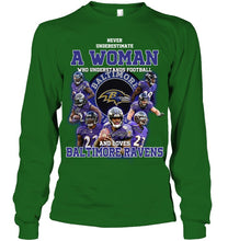 Load image into Gallery viewer, Woman Loves American Football And Baltimore Ravens Gift For Fans Unisex Long Sleeve