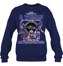 Load image into Gallery viewer, Woman Loves American Football And Baltimore Ravens Gift For Fans Sweatshirt
