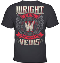 Load image into Gallery viewer, Wright Blood Runs Through Veins Black Quote Name T-Shirt Youth Tee