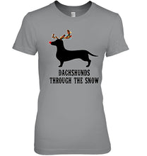 Load image into Gallery viewer, Dachshund Reindeer Through The Snow Christmas Gift Shirt Ladies Tee
