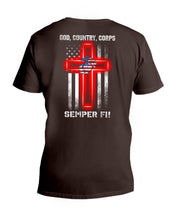 Load image into Gallery viewer, God Country Corps Semper Fi Black T-Shirt Guys V-Neck