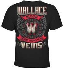 Load image into Gallery viewer, Wallace Blood Runs Through Veins Black Quote Name T-Shirt Youth Tee