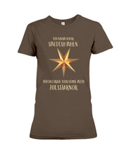 Load image into Gallery viewer, Christmas Star Swedish Julstarnor Black T-Shirt Ladies Tee