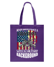 Load image into Gallery viewer, Never Underestimate A Grandpa Black T-Shirt Basketweave Tote Bag