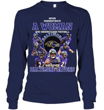 Load image into Gallery viewer, Woman Loves American Football And Baltimore Ravens Gift For Fans Unisex Long Sleeve