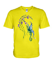 Load image into Gallery viewer, Dragon With Butterfly Wings Dragon Flowers Guys V-Neck