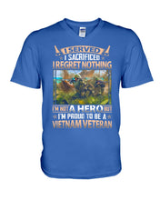Load image into Gallery viewer, Vietnam Vetera Regret Nothing Black T-Shirt Guys V-Neck