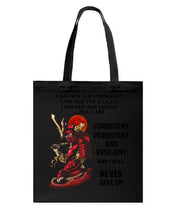 Load image into Gallery viewer, Samurai Consistent Persistent Resilient Quote T-Shirt Basketweave Tote Bag