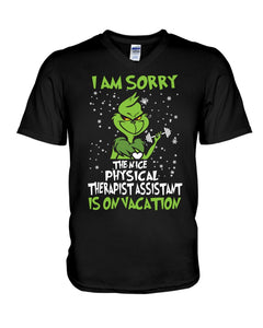 Funny Grinch Quote Physical Therapist On Vacation Christmas Tee Guys V-Neck