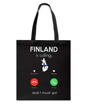 Load image into Gallery viewer, Finland Is Calling Funny Elf Christmas T-Shirt Basketweave Tote Bag