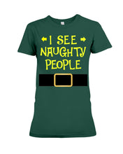 Load image into Gallery viewer, Santa Claus I See Naughty People Christmas T-Shirt Ladies Tee